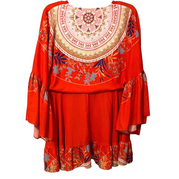 UMGEE USA 3/4 BELL DOLMAN SLEEVE BLOUSE, WOMENS, M, ORANGE & MULTICOLOR FLORAL - Picture 5 of 11